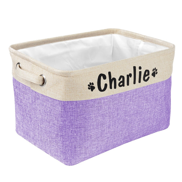Personalized Pet Dog Cat Toy Storage Basket, Foldable Canvas Bag
