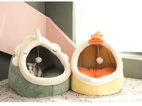 Sweet Cat Bed Warm Pet Basket Cozy Kitten Lounger Cushion Cat Cave House Tent Soft Material