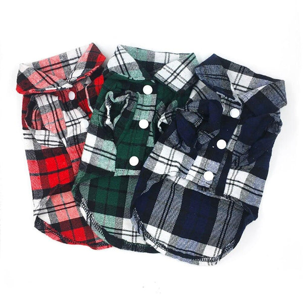 Plaid Shirts for Cats, Small to Medium Size Dogs, Cotton Pet Clothes T-Shirt