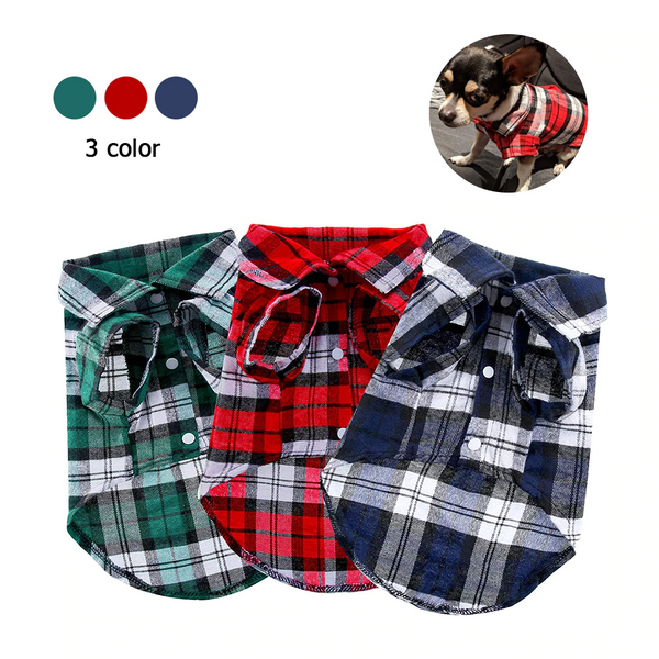 Plaid Shirts for Cats, Small to Medium Size Dogs, Cotton Pet Clothes T-Shirt