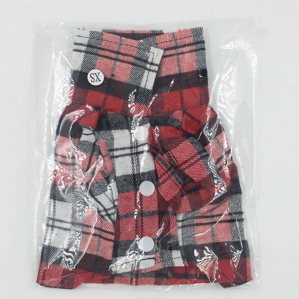 Plaid Shirts for Cats, Small to Medium Size Dogs, Cotton Pet Clothes T-Shirt