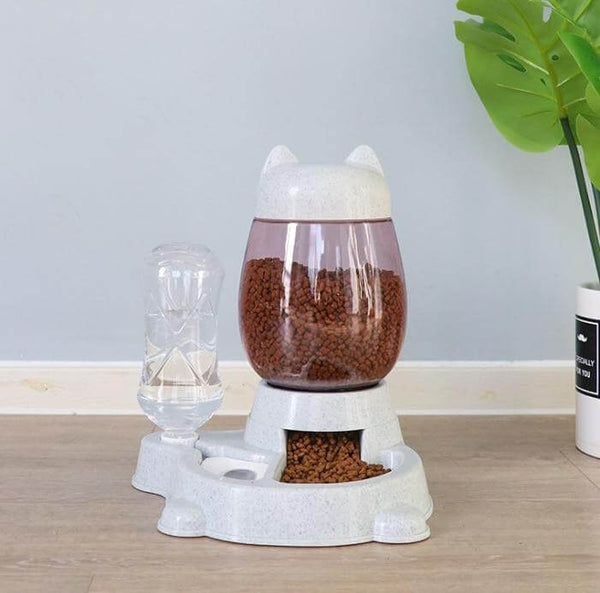 Automatic Food and Water Dispenser for Cats, Stores 2.2L Food and 528ml Water - Gray Color