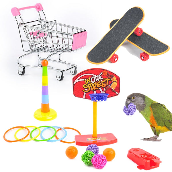 Set Of Bird Training Toy Set Interactive Pet Parrot Equipment Basketball Skateboard