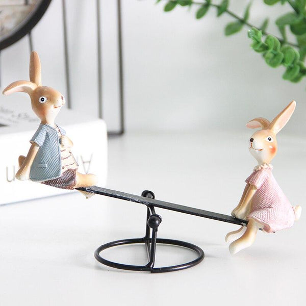 Playful Bunny Pair Home Decoration Figurines