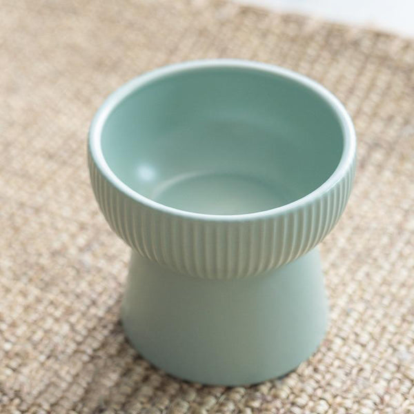 High Foot Cat Food Bowl Stripe Design Pet Food Bowls - Green Color