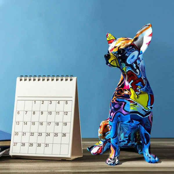 Colorful Chihuahua Dog Statue Resin Sculpture Home Decoration