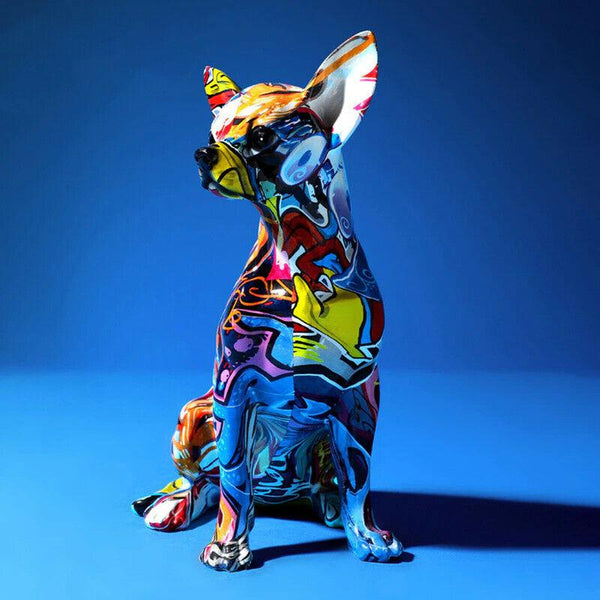 Colorful Chihuahua Dog Statue Resin Sculpture Home Decoration