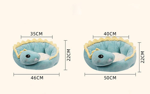 Dinosaur Shape Round Pet Bed for Small Dogs, Cats - Dimensions