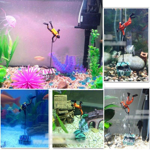 Divers Treasure Resin Aquarium Decoration Statue Water Landscape Floating Ornament