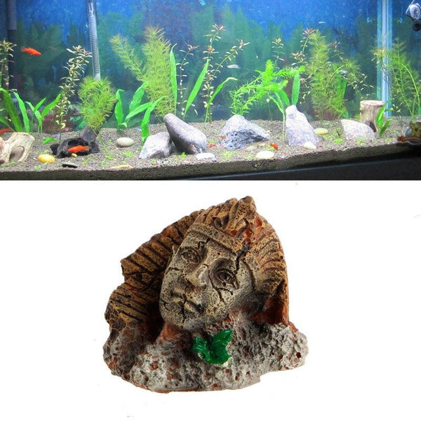 Resin Ancient Egyptian Pharaoh Sphinx Head Ruins Statue Aquarium Decorations