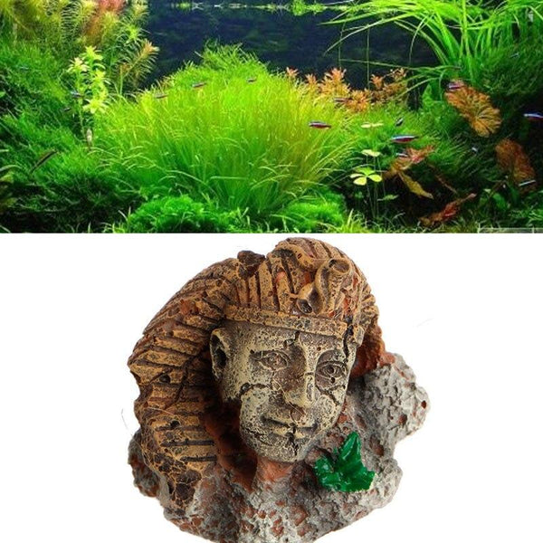 Resin Ancient Egyptian Pharaoh Sphinx Head Ruins Statue Aquarium Decorations
