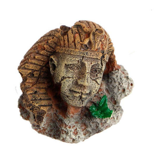 Resin Ancient Egyptian Pharaoh Sphinx Head Ruins Statue Aquarium Decorations