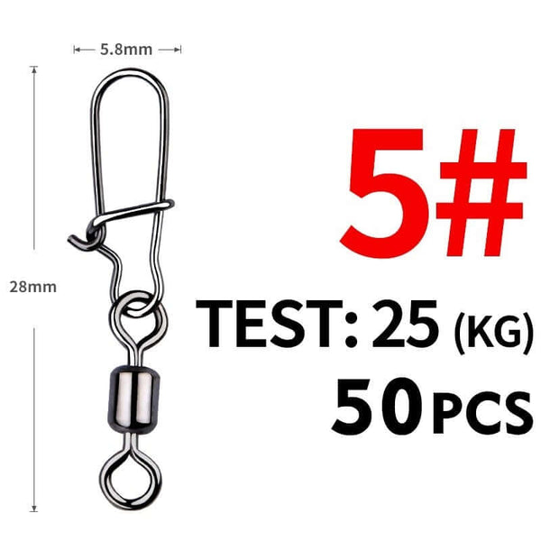 50 Piece Pike Fishing Accessories Connector Pin Bearing Rolling Swivel Stainless Steel Snap Fishhook Lure Swivels Tackle