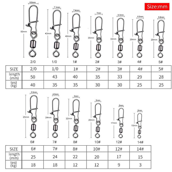 50 Piece Pike Fishing Accessories Connector Pin Bearing Rolling Swivel Stainless Steel Snap Fishhook Lure Swivels Tackle