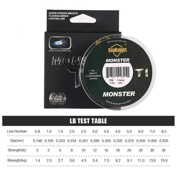 MONSTER T1 Fluorocarbon Coating Fishing Line 100M Monofilament Line