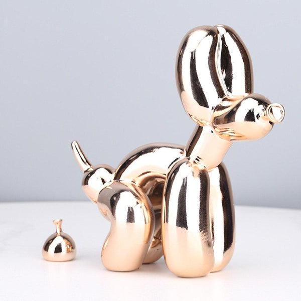 Funny Pooping Balloon Poodle Figurine - Electroplated Pink