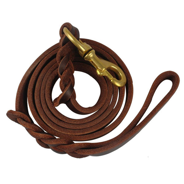 Genuine Leather Dog Leash Braided Pet Walking Training Leads Brown Black Colors For Medium Large Pets