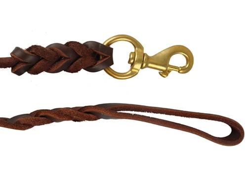 Genuine Leather Dog Leash Braided Pet Walking Training Leads Brown Black Colors For Medium Large Pets