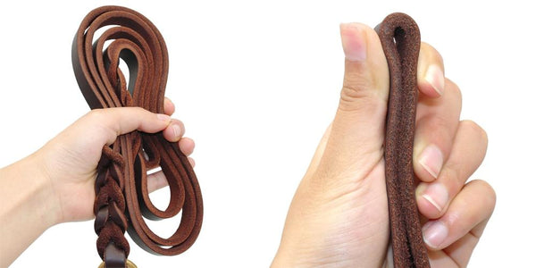 Genuine Leather Dog Leash Braided Pet Walking Training Leads Brown Black Colors For Medium Large Pets