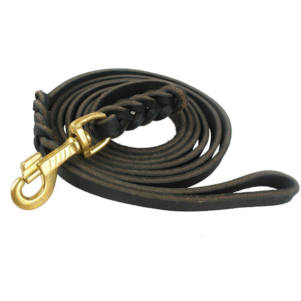 Genuine Leather Dog Leash Braided Pet Walking Training Leads Brown Black Colors For Medium Large Pets