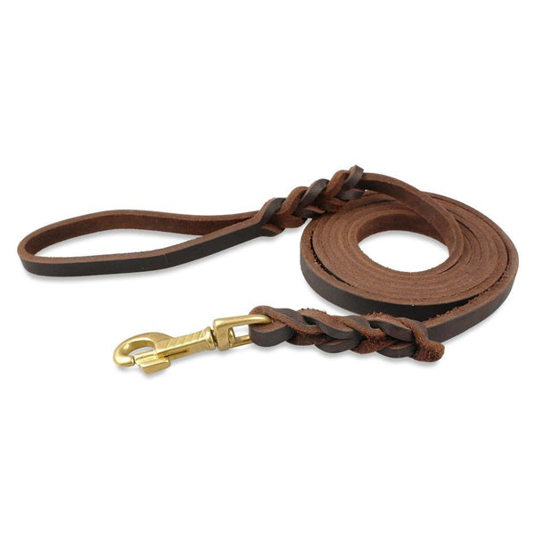 Genuine Leather Dog Leash Braided Pet Walking Training Leads Brown Black Colors For Medium Large Pets