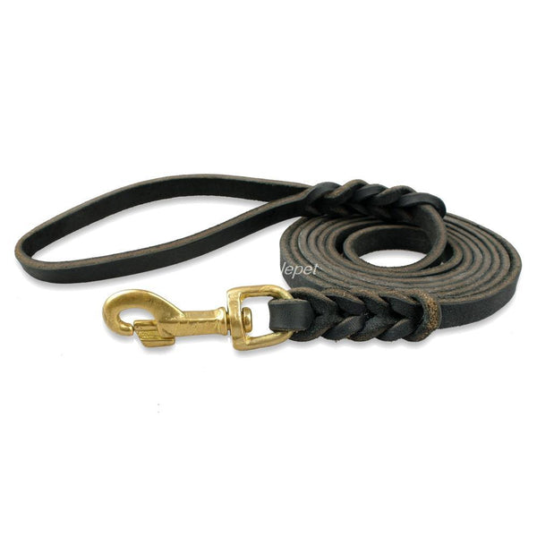 Genuine Leather Dog Leash Braided Pet Walking Training Leads Brown Black Colors For Medium Large Pets