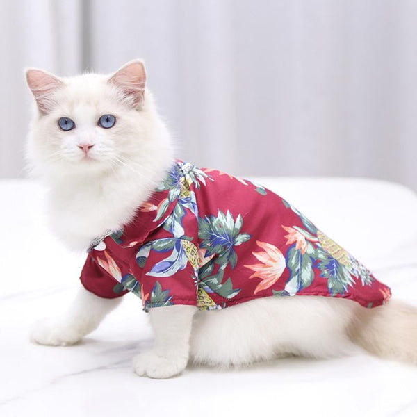 Summer Beach Floral Design Clothes Shirts for Cats and Small Dogs, Hawaii T-Shirt for Pets