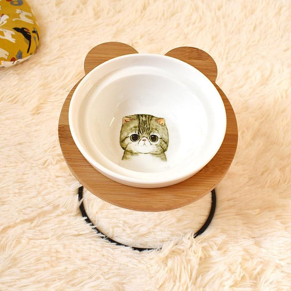 Fashion High-end Double Pet Bowls with Various Cartoon Patterns Stainless Steel Shelf Ceramic Bowl Feeding and Drinking for Dogs and Cats