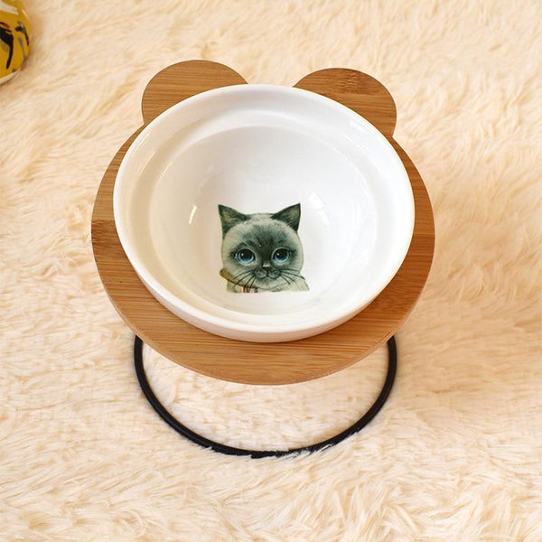Fashion High-end Double Pet Bowls with Various Cartoon Patterns Stainless Steel Shelf Ceramic Bowl Feeding and Drinking for Dogs and Cats
