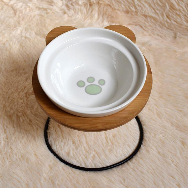 Fashion High-end Double Pet Bowls with Various Cartoon Patterns Stainless Steel Shelf Ceramic Bowl Feeding and Drinking for Dogs and Cats
