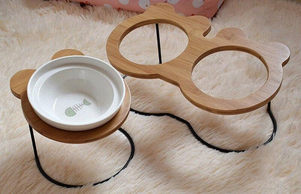 Fashion High-end Double Pet Bowls with Various Cartoon Patterns Stainless Steel Shelf Ceramic Bowl Feeding and Drinking for Dogs and Cats