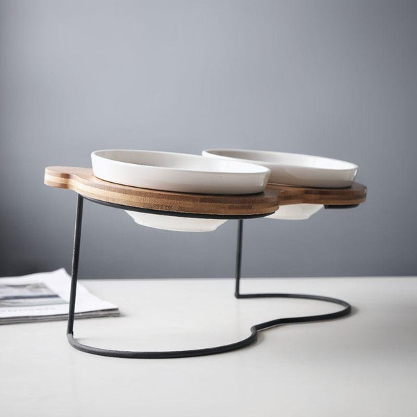 Fashion High-end Double Pet Bowls with Various Cartoon Patterns Stainless Steel Shelf Ceramic Bowl Feeding and Drinking for Dogs and Cats