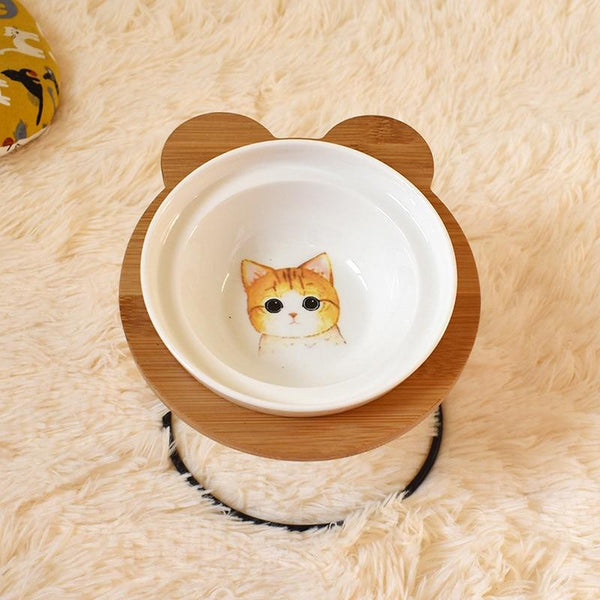 Fashion High-end Double Pet Bowls with Various Cartoon Patterns Stainless Steel Shelf Ceramic Bowl Feeding and Drinking for Dogs and Cats