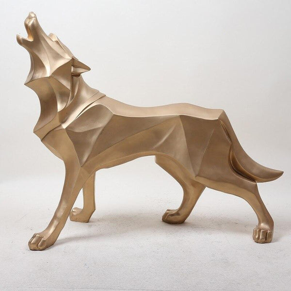 Howling Wolf Decor Statue - Gold Color