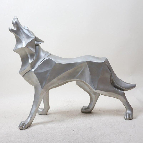 Howling Wolf Decor Statue - Silver Color