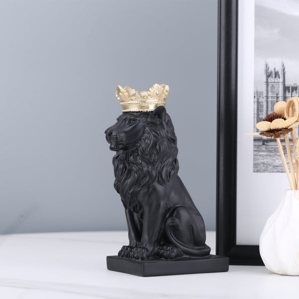 King Lion Resin Statue - Black Color