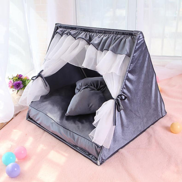 Pet Luxury Tent with Mat Cushion Cat, Dog Bed Condo House Shelter