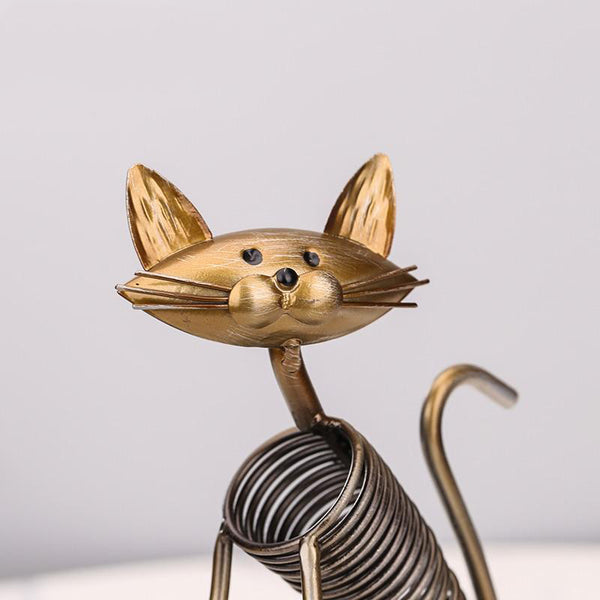 Iron Cats Figurines Handmade Metal Sculpture