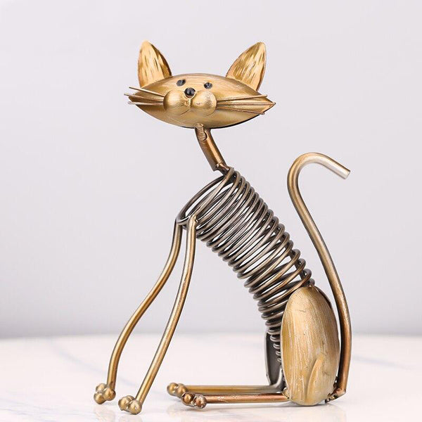Iron Cats Figurines Handmade Metal Sculpture