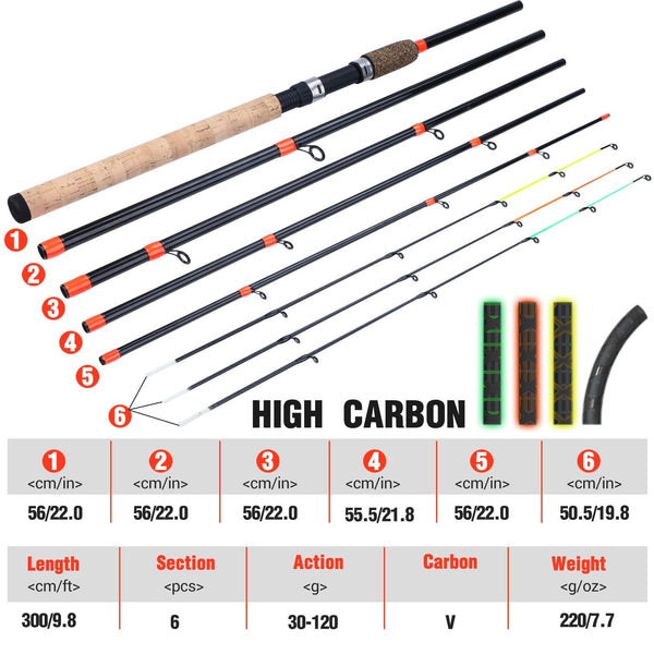 Modular Feeder Fishing Rod Lengthened Handle 6 Sections Carbon Rod