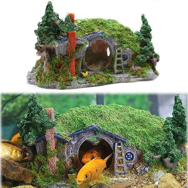 Moss Covered Forest Hut Resin Model Aquarium Fish Tank Decoration Lascaping Ornament