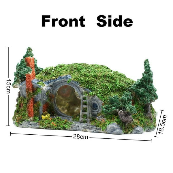 Moss Covered Forest Hut Resin Model Aquarium Fish Tank Decoration Lascaping Ornament