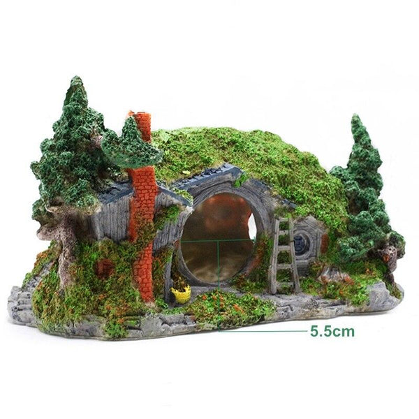 Moss Covered Forest Hut Resin Model Aquarium Fish Tank Decoration Lascaping Ornament