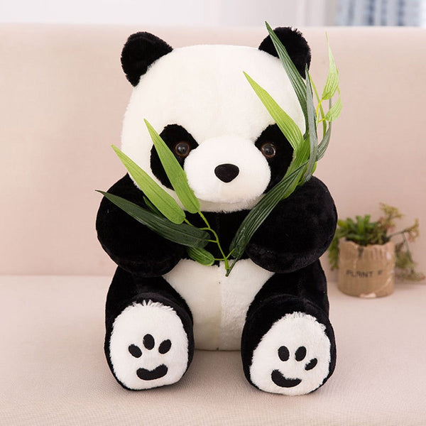 Panda with Bamboo Leaves Plush Toy Birthday Gift Soft Stuffed Animal Doll