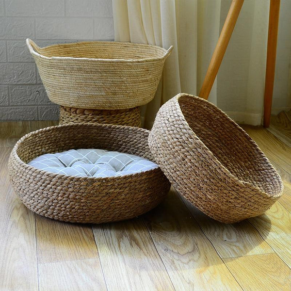 Pet Basket Bed Nest Natural Fiber Woven Cat, Dog Sleeping Beds