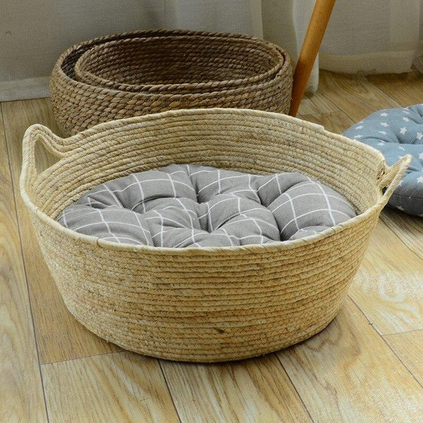 Pet Basket Bed Nest Natural Fiber Woven Cat, Dog Sleeping Beds