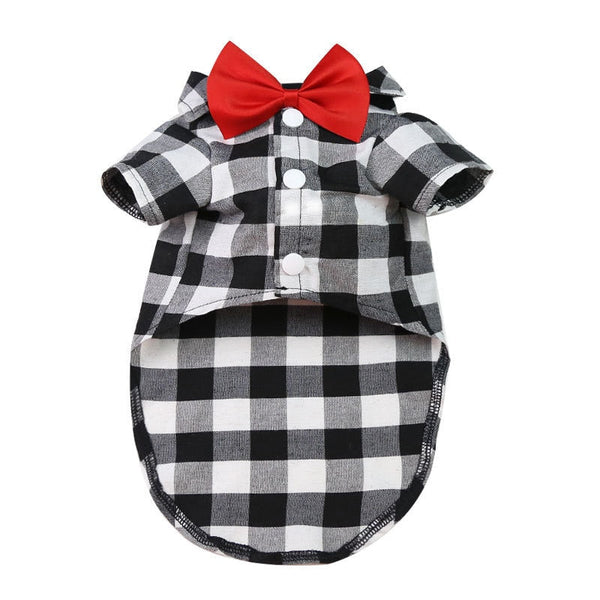 Plaid Striped Shirt Suit with Bow Tie Puppy Dress for Small-Medium Size Dog, Cat
