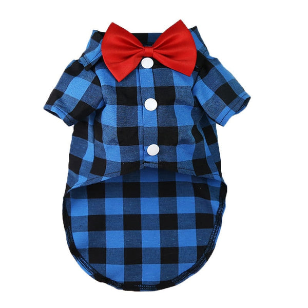 Plaid Striped Shirt Suit with Bow Tie Puppy Dress for Small-Medium Size Dog, Cat