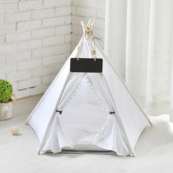 Portable Linen Pet Tent House Indoor Outdoor Bed with Mat