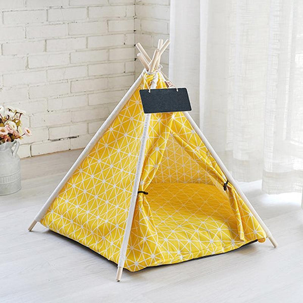 Portable Linen Pet Tent House Indoor Outdoor Bed with Mat